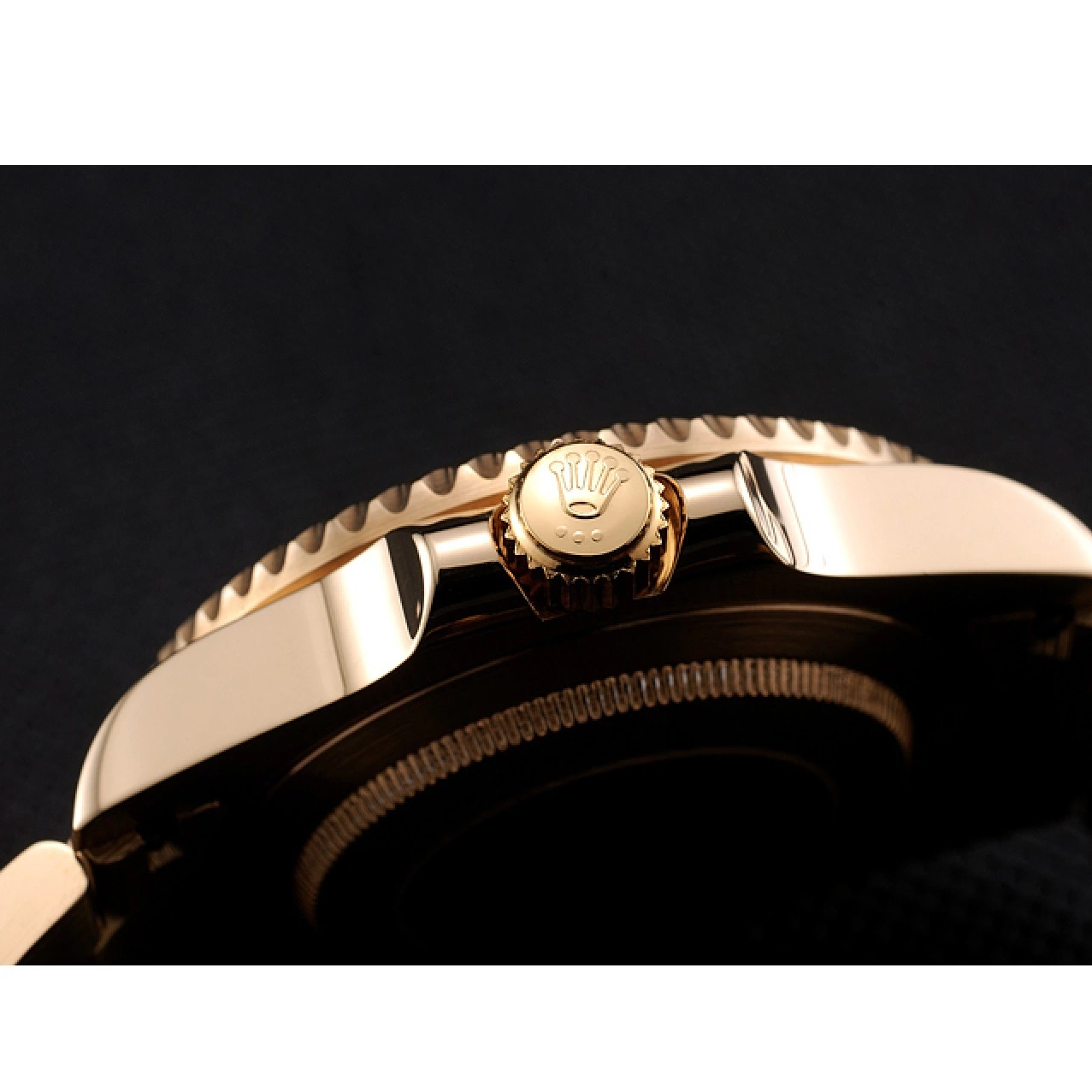 Rolex copies cheap Case With Gold Bezel Submariner Bracelet Black Swiss And Diamond Dial Yellow Markings Gold Rolex 0624
